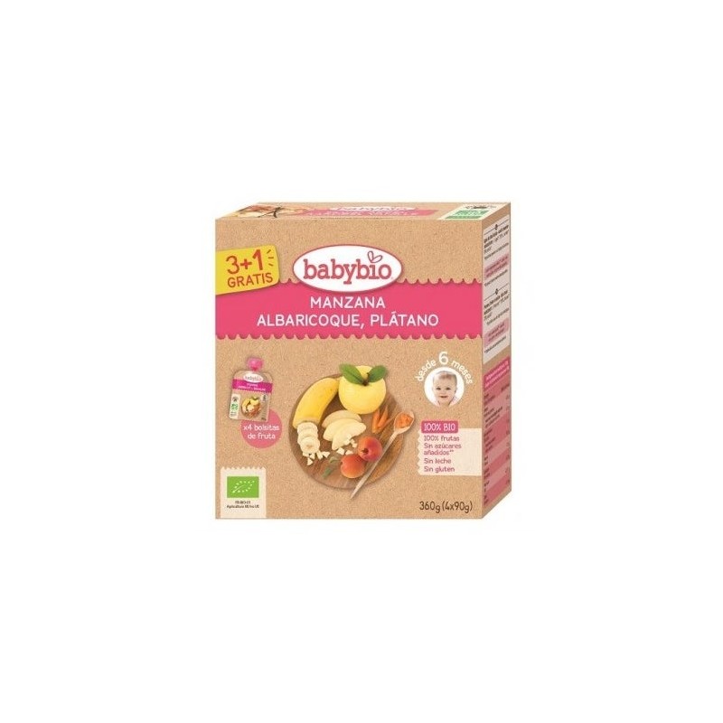 Babybio Frutas Manzana Albaricoque Platano 4X90G