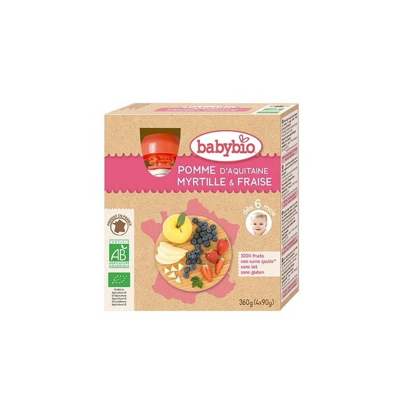 Babybio Puré Manzana Arándano Fresa Bio 4X90G