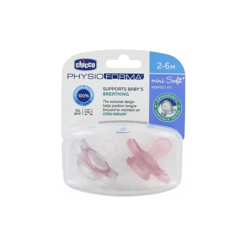 Chicco Chupete Mini Soft Rosa 2 6M 2Uds